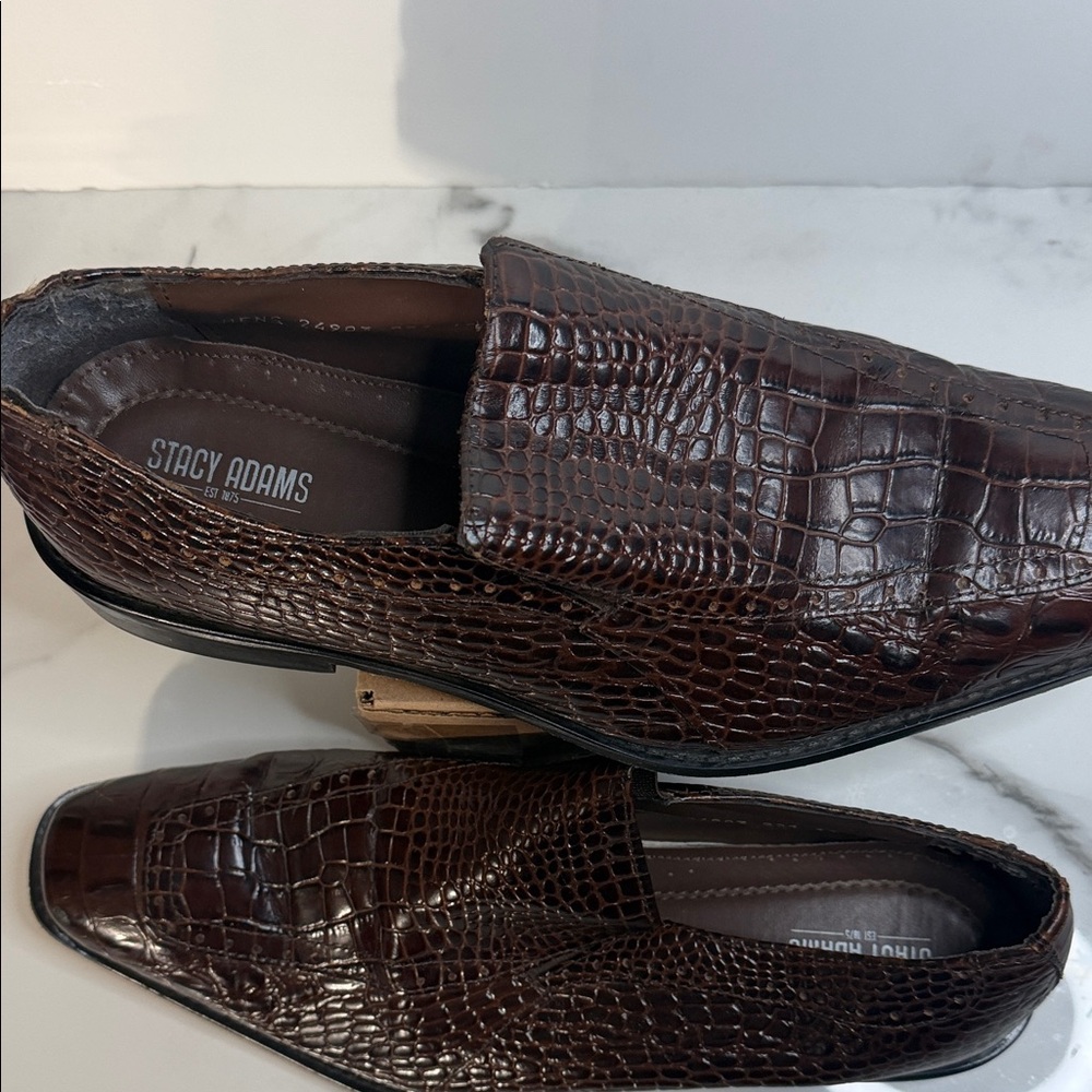 STACY ADAMS 24996 GALINDO MENS SLIP ON BROWN LEATHER CROCODILE PRINT US 12 - Picture 2 of 5